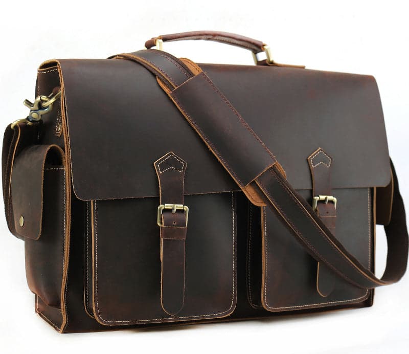 The Badger Pro 20L Crazy Horse Leather Laptop Briefcase, 17"