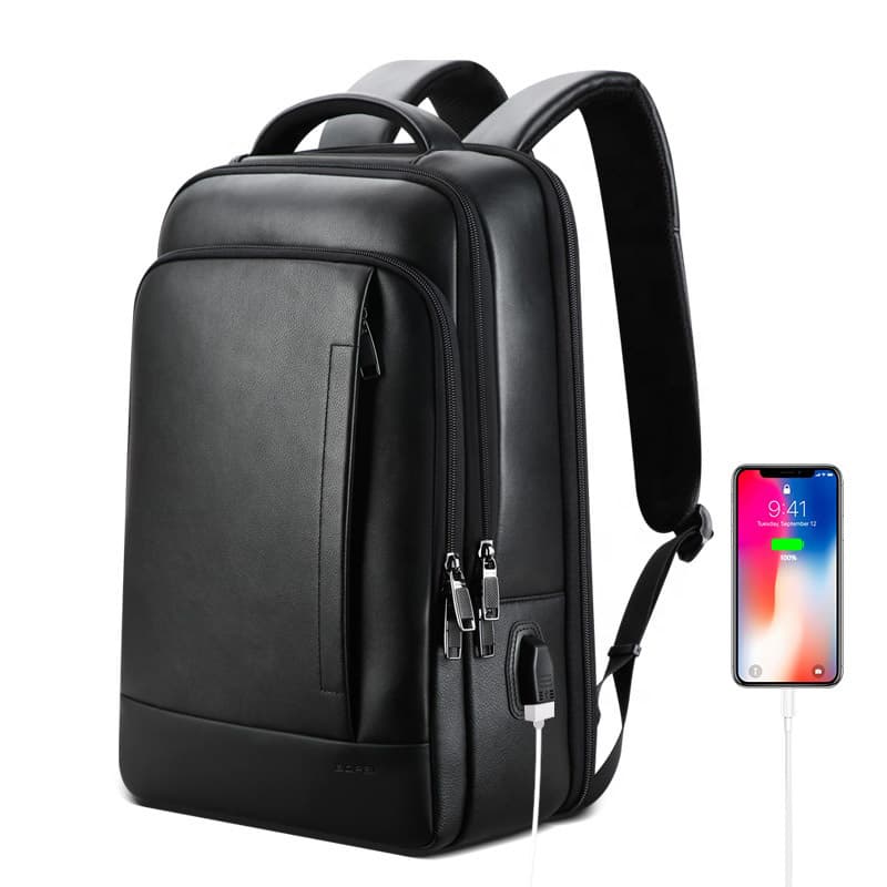 The Mulhens Leather Business Backpack with USB and Type-C