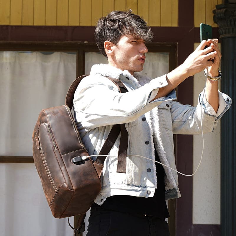 The Barefoot Pro Genuine Leather Laptop Backpack with USB Port, photo 13