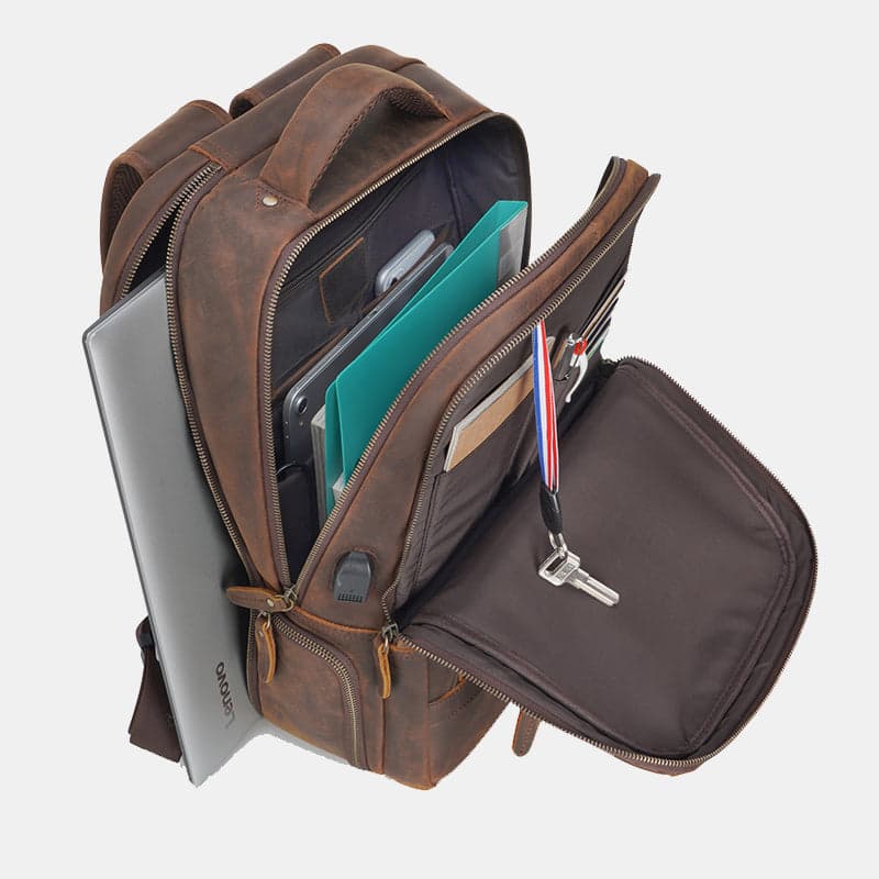 The Cowhideโข Pro Genuine Leather Laptop Backpack with USB Port, photo 7