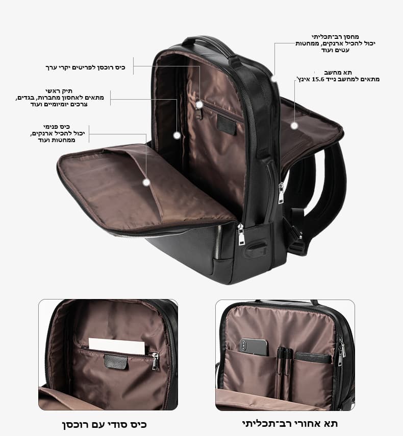 Xenthoral Exclusive 18L Leather Laptop Backpack with USB Port, photo 7