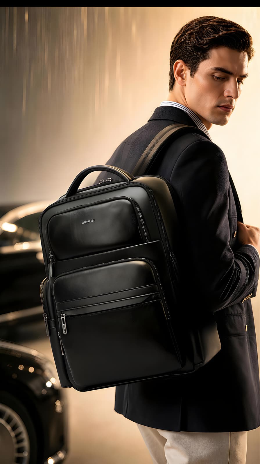 Lecce Men's Full-Grain Leather Laptop Backpack, photo 2