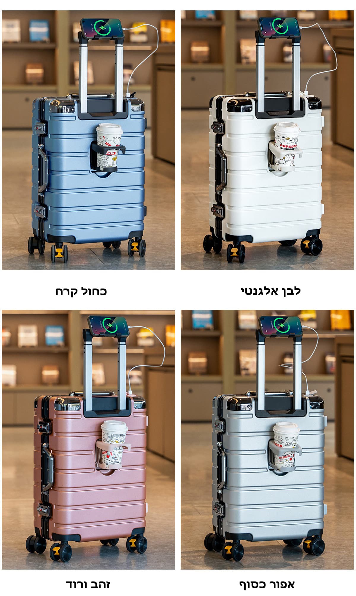 Camel Mountain Draynor™ Luxe Aluminum Frame Suitcase with Cup Holder and USB Port, photo 7