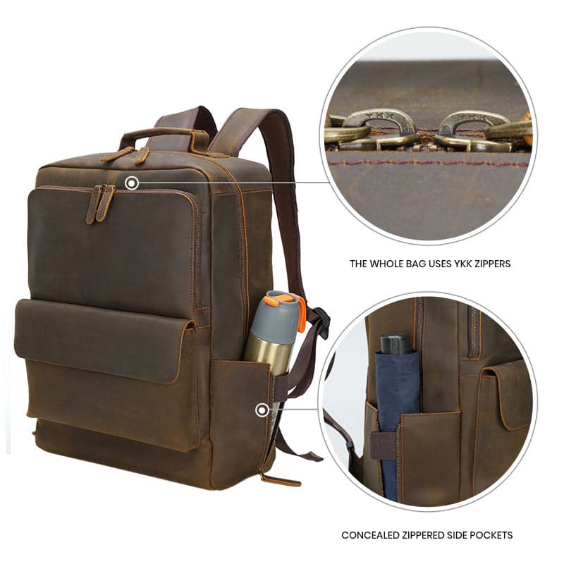 NomadTrak Platinum 34L Genuine Leather Laptop Backpack, photo 2