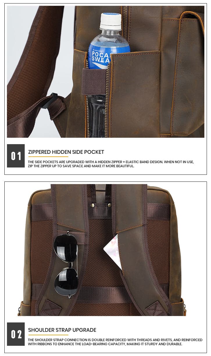 NomadTrak Platinum 34L Genuine Leather Laptop Backpack, photo 8