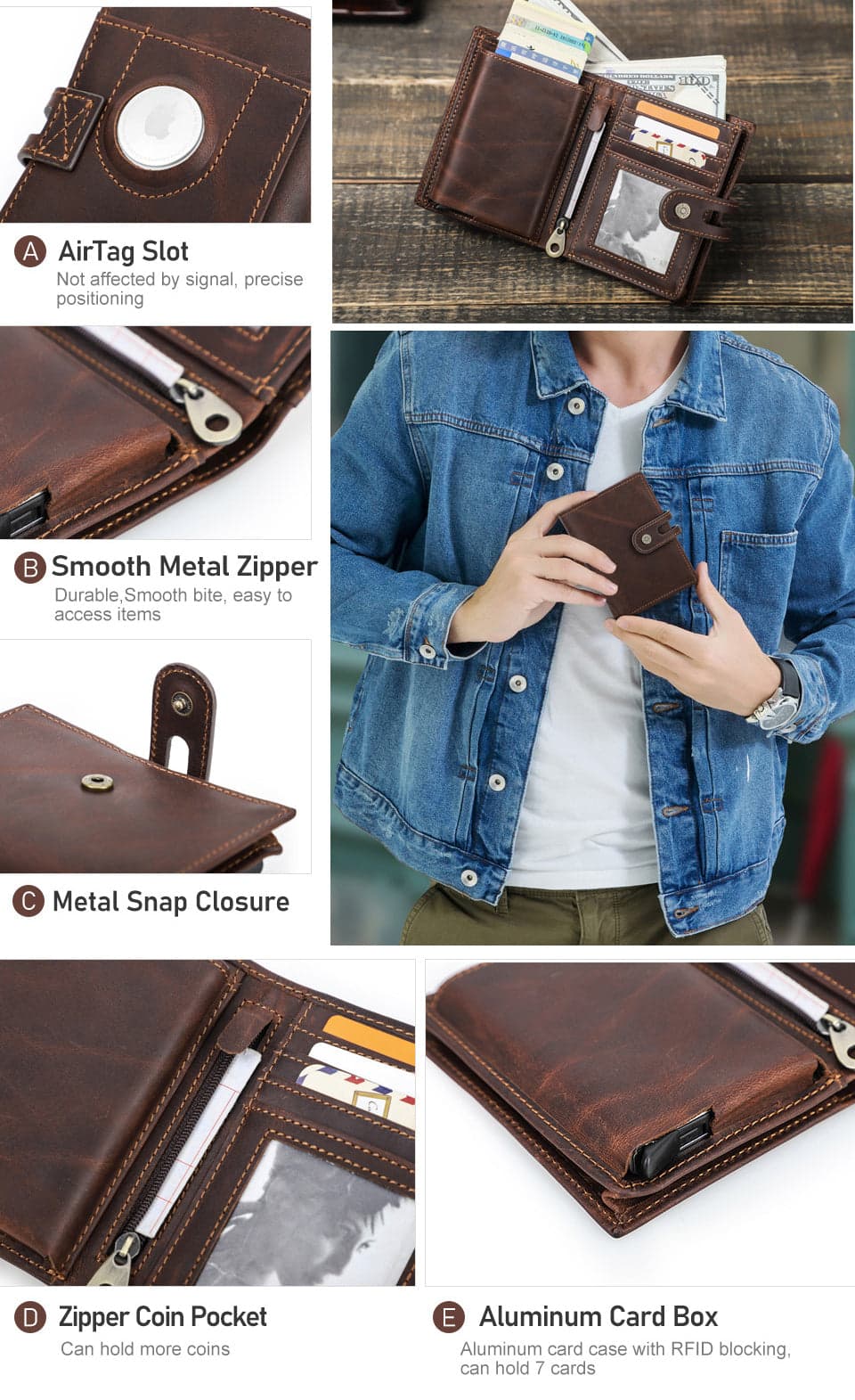 The Uprising™ Leather Wallet with AirTag Slot and RFID Protection, photo 4