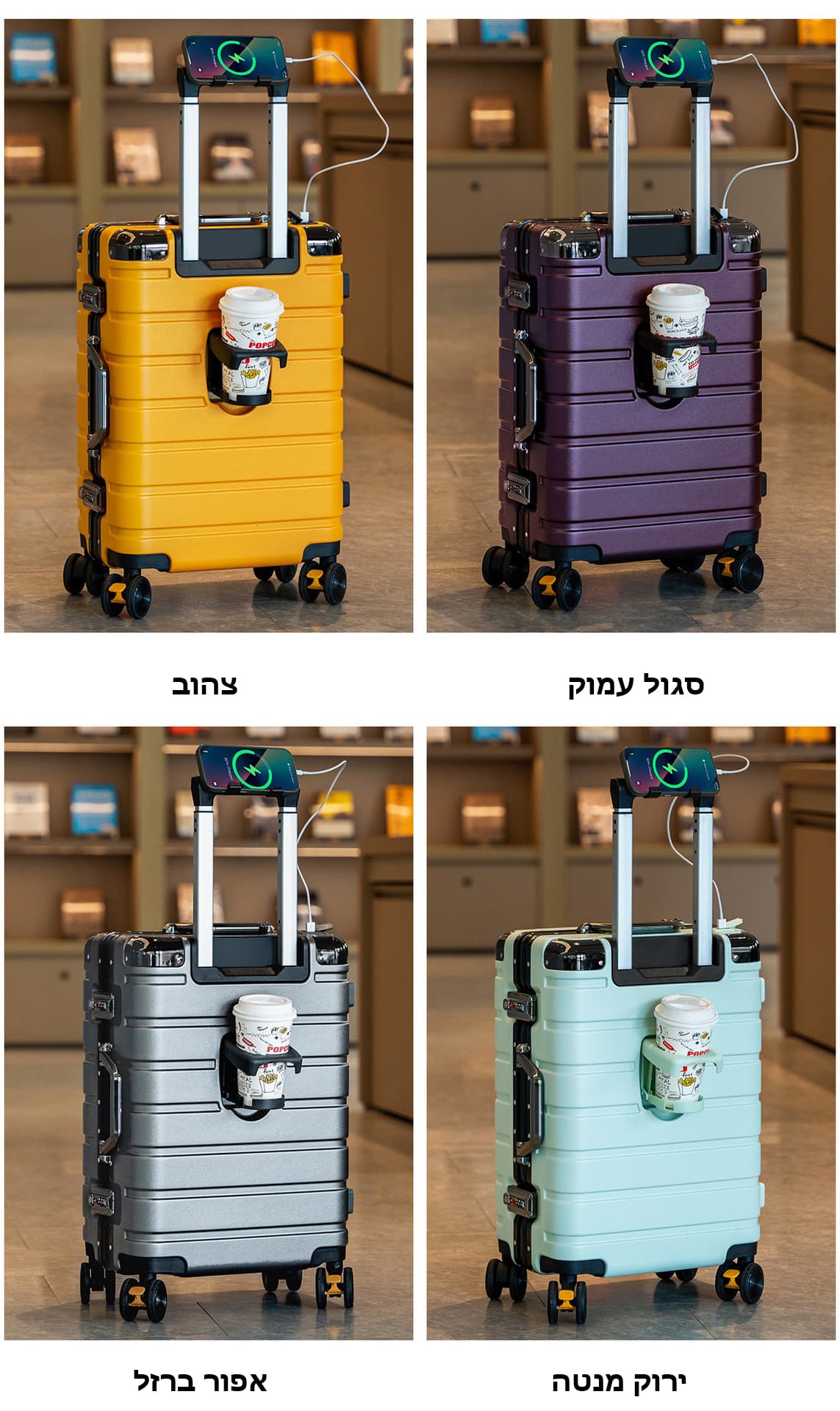 Camel Mountain Draynor™ Luxe Aluminum Frame Suitcase with Cup Holder and USB Port, photo 8