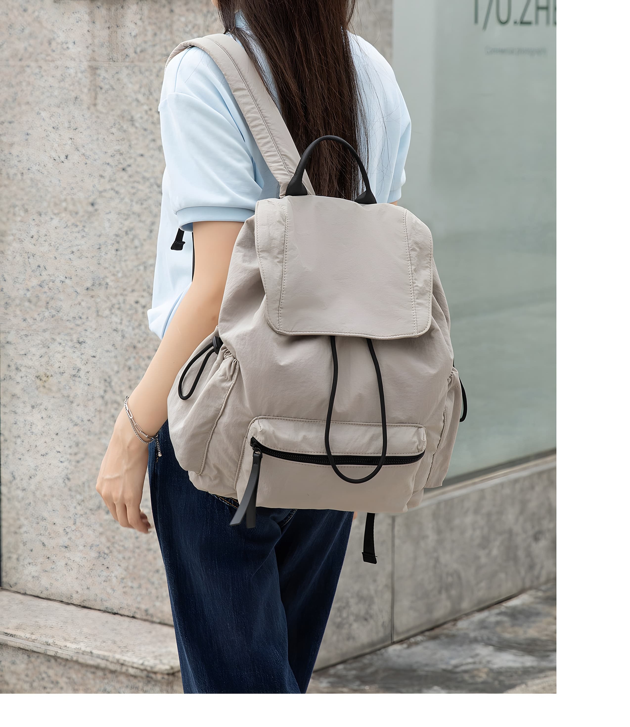 Malaga Women's Drawstring Flap Backpack with Anti-Theft Pocket, photo 15