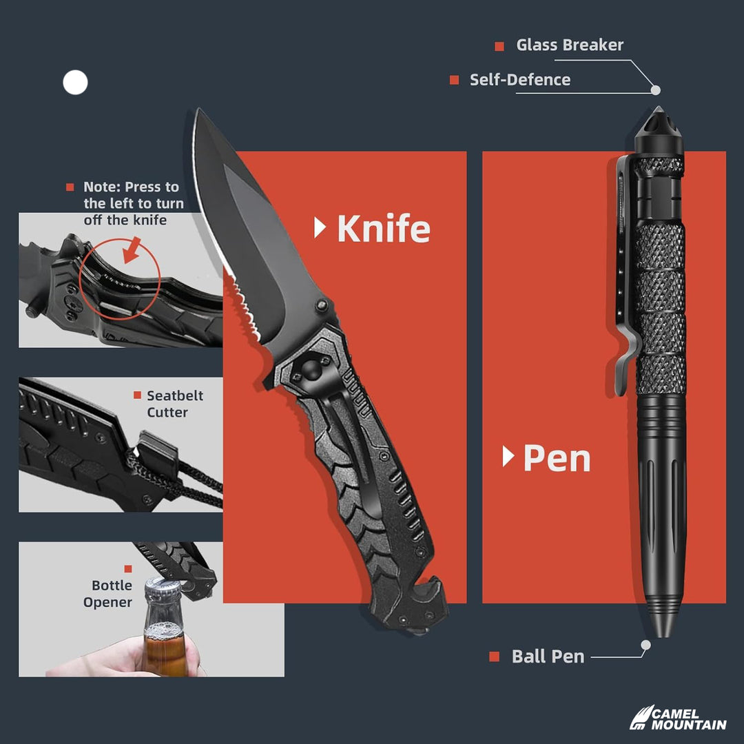 The Zoryon™ Premium Survival Tool Kit – 12-in-1 Tactical Outdoor Gear by Camel Mountain