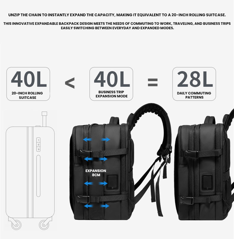 The Korvinor™ Supreme Vacuum Backpack by Camel Mountain – 28L (Expands to 40L), Fits 16" Laptop