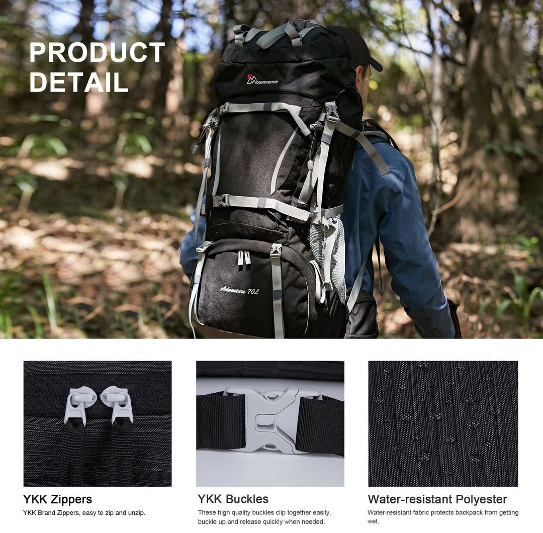 The Mountaineer 70L Hiking Camping Backpack Waterproof Backpack – Camel Mountain